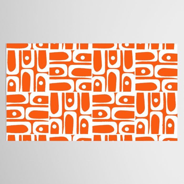 Mid Century Modern Piquet Abstract Multi Geometric Pattern Orange and White Tablecloth Gallery Image 2