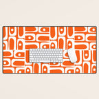 Mid Century Modern Piquet Abstract Multi Geometric Pattern Orange and White Desk Mat Gallery Image 1