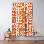 Mid Century Modern Piquet Abstract Multi Geometric Pattern Orange and White Window Curtain Gallery Image 5