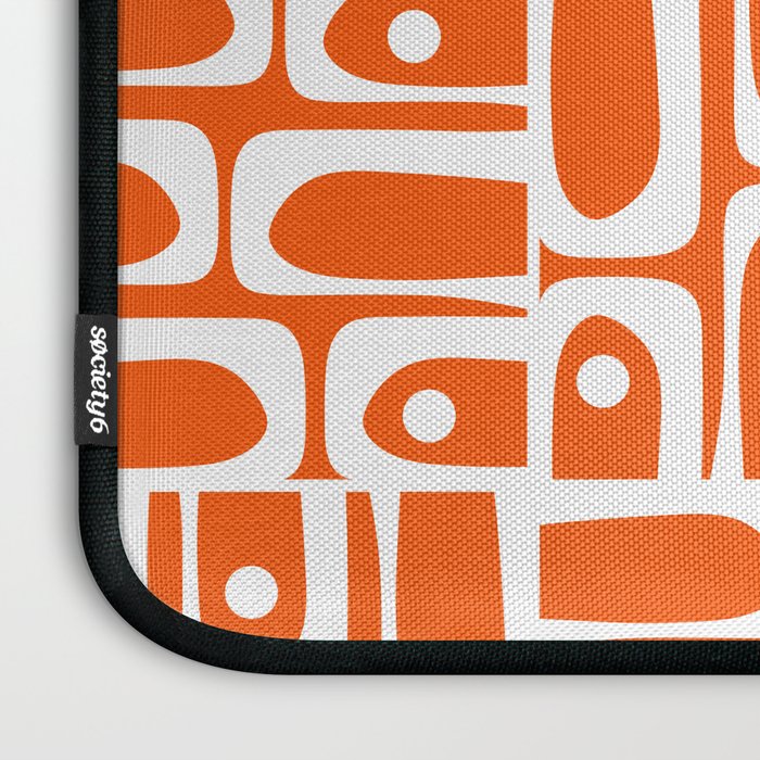 Mid Century Modern Piquet Abstract Multi Geometric Pattern Orange and White Laptop Sleeve Gallery Image 3