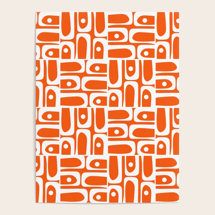 Mid Century Modern Piquet Abstract Multi Geometric Pattern Orange and White Poster Gallery Image 4
