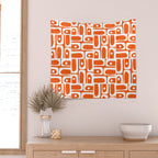 Mid Century Modern Piquet Abstract Multi Geometric Pattern Orange and White Wall Tapestry Gallery Image 2