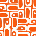 Mid Century Modern Piquet Abstract Multi Geometric Pattern Orange and White Coffee Mug Gallery Image 2