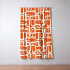 Mid Century Modern Piquet Abstract Multi Geometric Pattern Orange and White Window Curtain Gallery Image 3