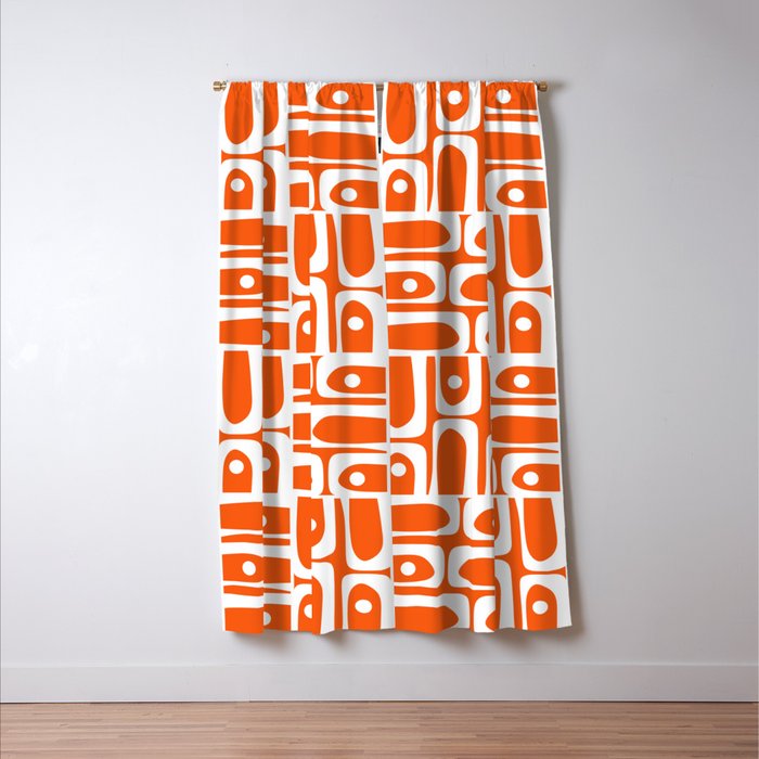Mid Century Modern Piquet Abstract Multi Geometric Pattern Orange and White Window Curtain Gallery Image 3