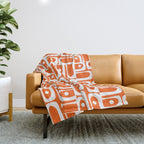 Mid Century Modern Piquet Abstract Multi Geometric Pattern Orange and White Throw Blanket Gallery Image 1