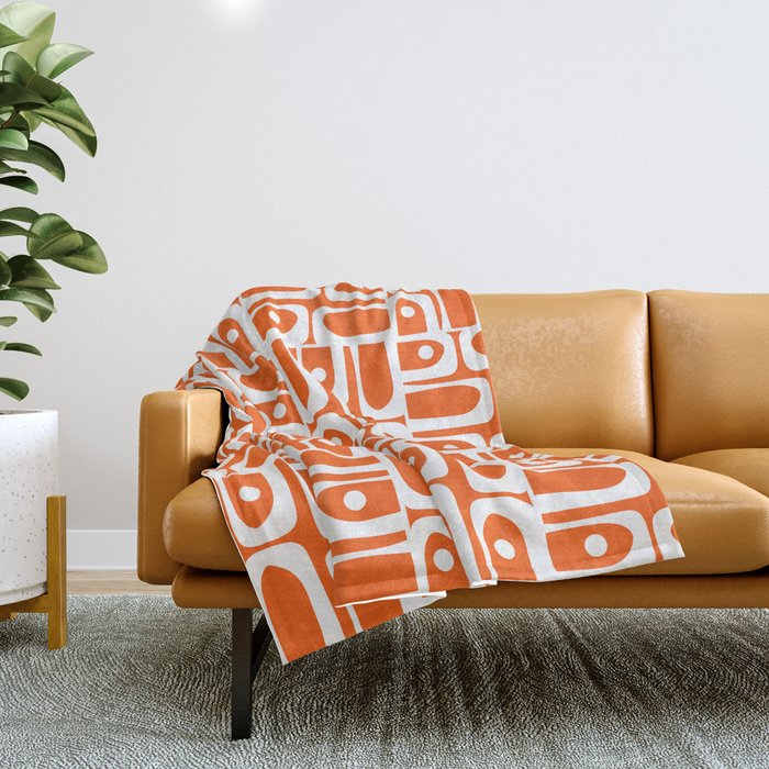 Mid Century Modern Piquet Abstract Multi Geometric Pattern Orange and White Throw Blanket Gallery Image 1