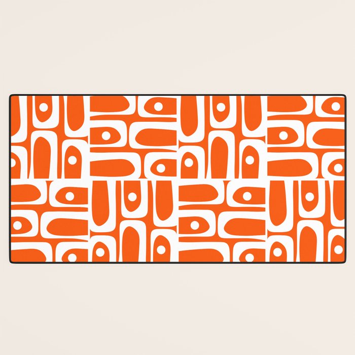 Mid Century Modern Piquet Abstract Multi Geometric Pattern Orange and White Desk Mat Gallery Image 3
