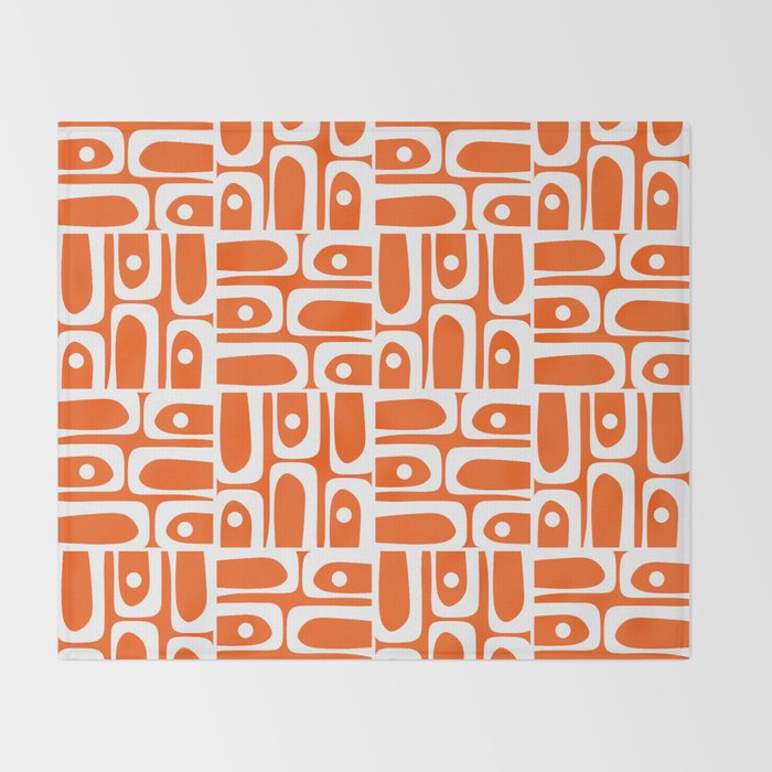 Mid Century Modern Piquet Abstract Multi Geometric Pattern Orange and White Throw Blanket Gallery Image 2