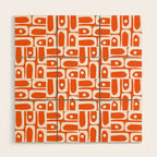 Mid Century Modern Piquet Abstract Multi Geometric Pattern Orange and White Wood Wall Art Gallery Image 1