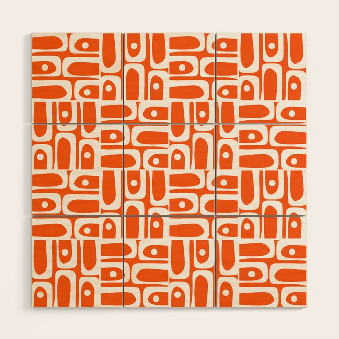 Mid Century Modern Piquet Abstract Multi Geometric Pattern Orange and White Wood Wall Art Gallery Image 1