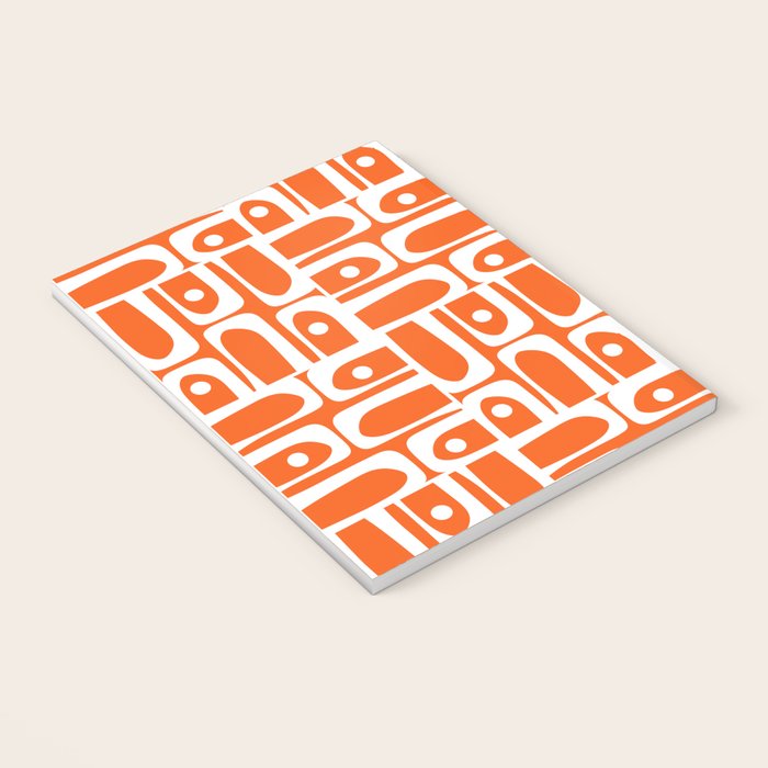 Mid Century Modern Piquet Abstract Multi Geometric Pattern Orange and White Notebook Gallery Image 3