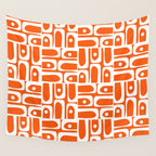 Mid Century Modern Piquet Abstract Multi Geometric Pattern Orange and White Wall Tapestry Gallery Image 4