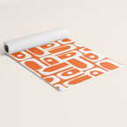Mid Century Modern Piquet Abstract Multi Geometric Pattern Orange and White Yoga Mat Gallery Image 2