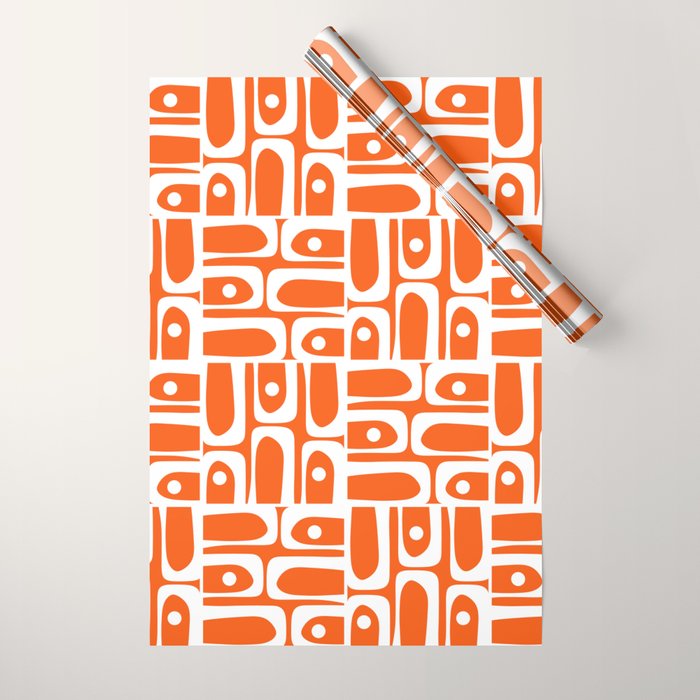 Mid Century Modern Piquet Abstract Multi Geometric Pattern Orange and White Wrapping Paper Gallery Image 1