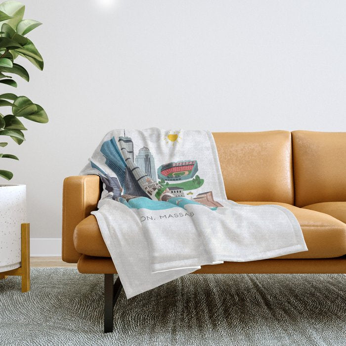 Boston Skyline Illustration Throw Blanket Gallery Image 1