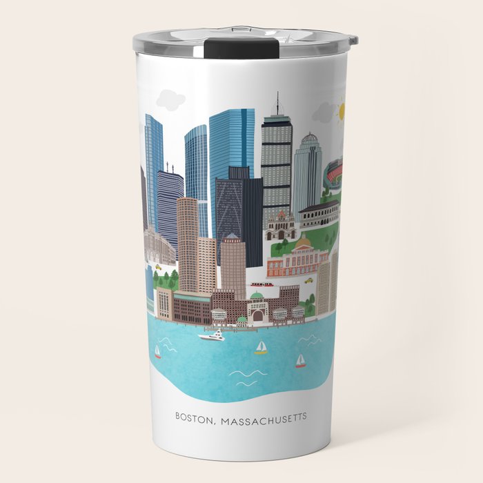 Boston Skyline Illustration Travel Mug Gallery Image 1
