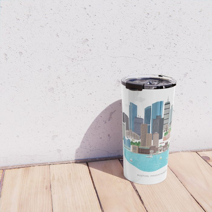 Boston Skyline Illustration Travel Mug Gallery Image 4