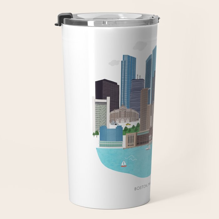 Boston Skyline Illustration Travel Mug Gallery Image 3