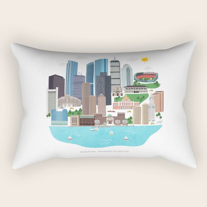 Boston Skyline Illustration Rectangular Pillow Gallery Image 2