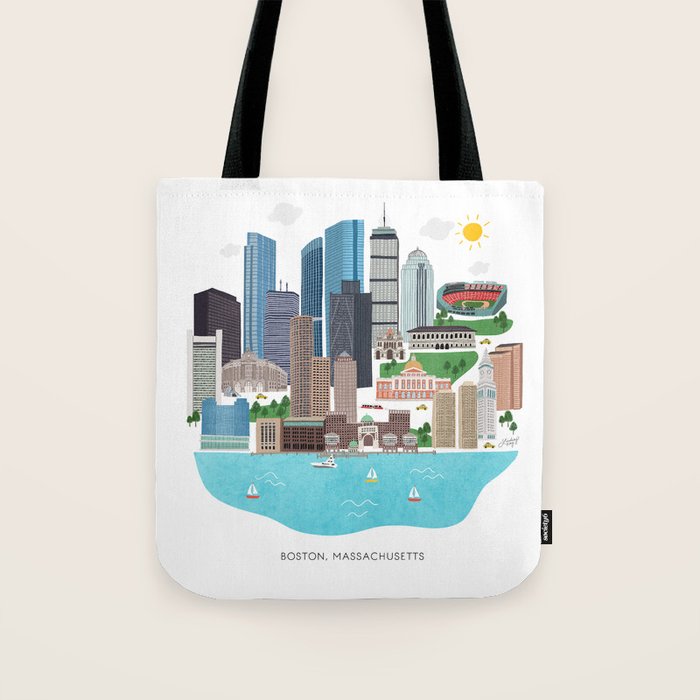 Boston Skyline Illustration Tote Bag Gallery Image 1