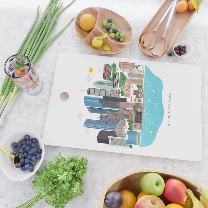 Boston Skyline Illustration Cutting Board Gallery Image 2