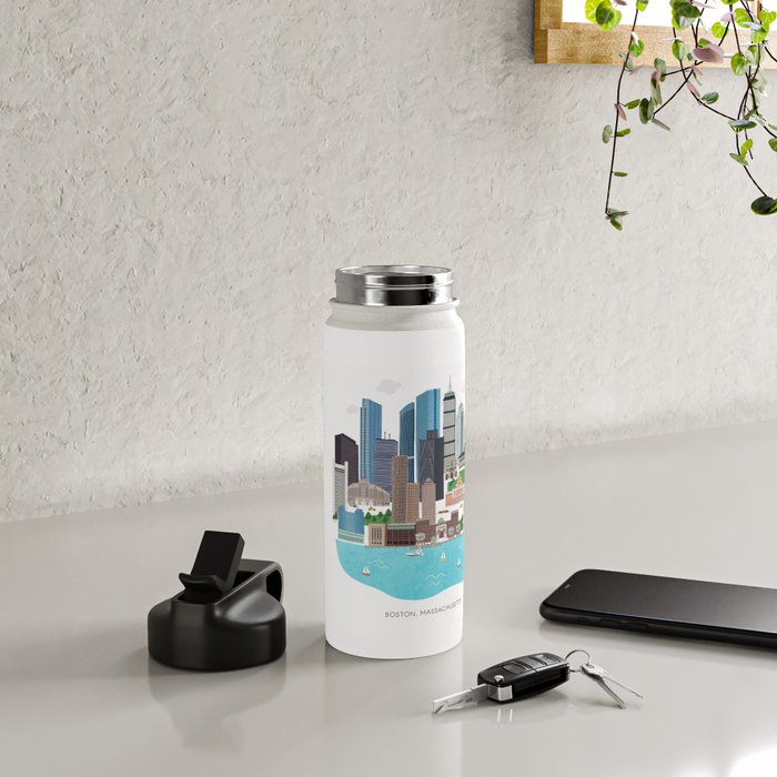 Boston Skyline Illustration Water Bottle Gallery Image 4