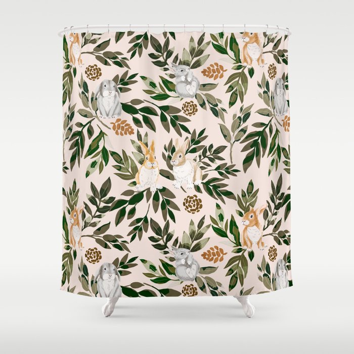 Rabbits in the green forest Shower Curtain Gallery Image 1