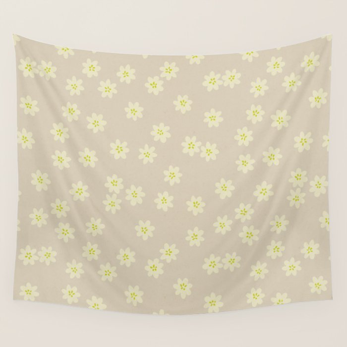 Tiny Flowers / Beige & Lime Wall Tapestry Gallery Image 4