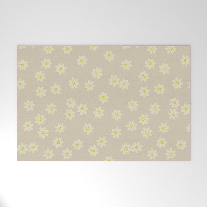 Tiny Flowers / Beige & Lime Welcome Mat Gallery Image 1