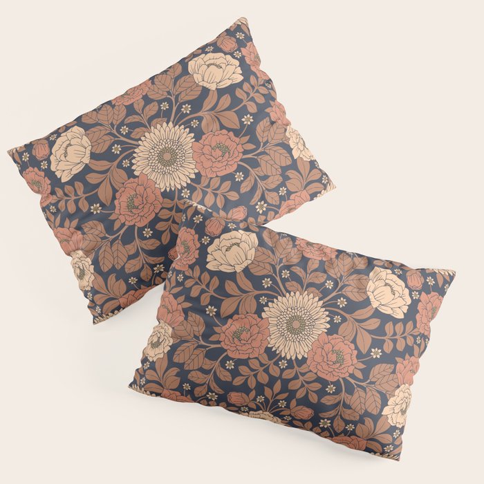 Peach, Dusty Rose, Mauve & Blue-Gray Floral Pattern Pillow Sham Gallery Image 3