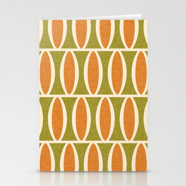 Retro Vintage 1950s Style Geometric Oval Pattern 228 Googie Orange Olive Green Stationery Card Gallery Image 2