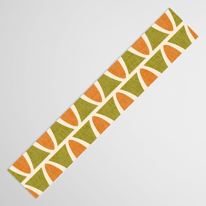 Retro Vintage 1950s Style Geometric Oval Pattern 228 Googie Orange Olive Green Table Runner Gallery Image 3