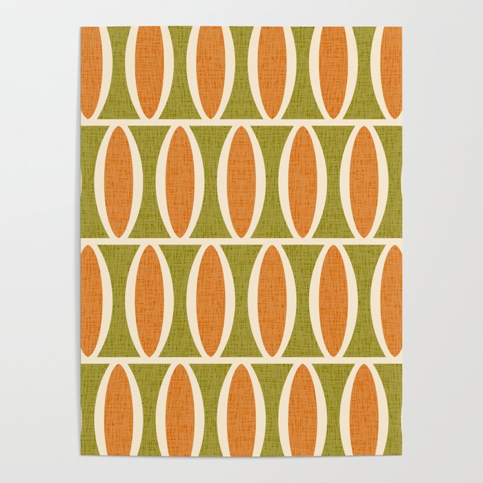 Retro Vintage 1950s Style Geometric Oval Pattern 228 Googie Orange Olive Green Poster Gallery Image 4
