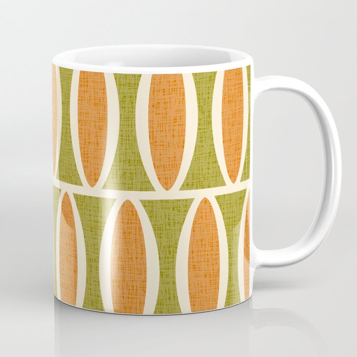 Retro Vintage 1950s Style Geometric Oval Pattern 228 Googie Orange Olive Green Coffee Mug Gallery Image 1