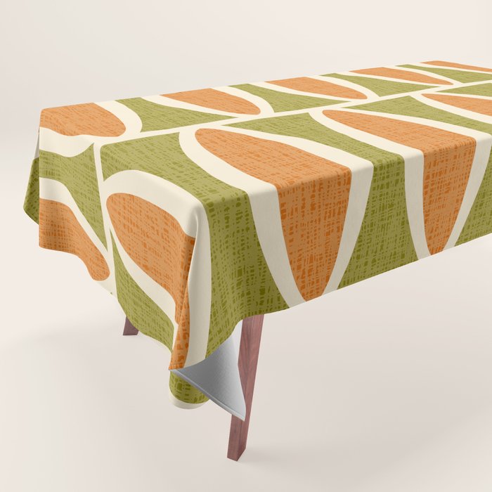Retro Vintage 1950s Style Geometric Oval Pattern 228 Googie Orange Olive Green Tablecloth Gallery Image 1