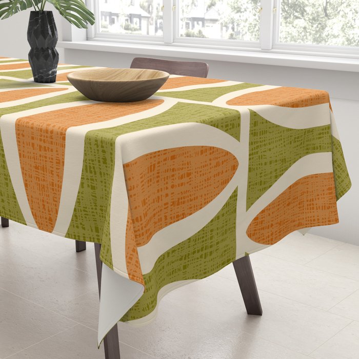 Retro Vintage 1950s Style Geometric Oval Pattern 228 Googie Orange Olive Green Tablecloth Gallery Image 3