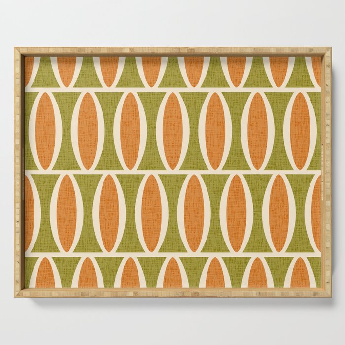 Retro Vintage 1950s Style Geometric Oval Pattern 228 Googie Orange Olive Green Serving Tray Gallery Image 1