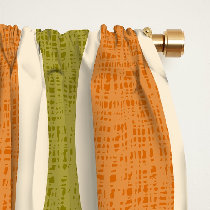 Retro Vintage 1950s Style Geometric Oval Pattern 228 Googie Orange Olive Green Window Curtain Gallery Image 2