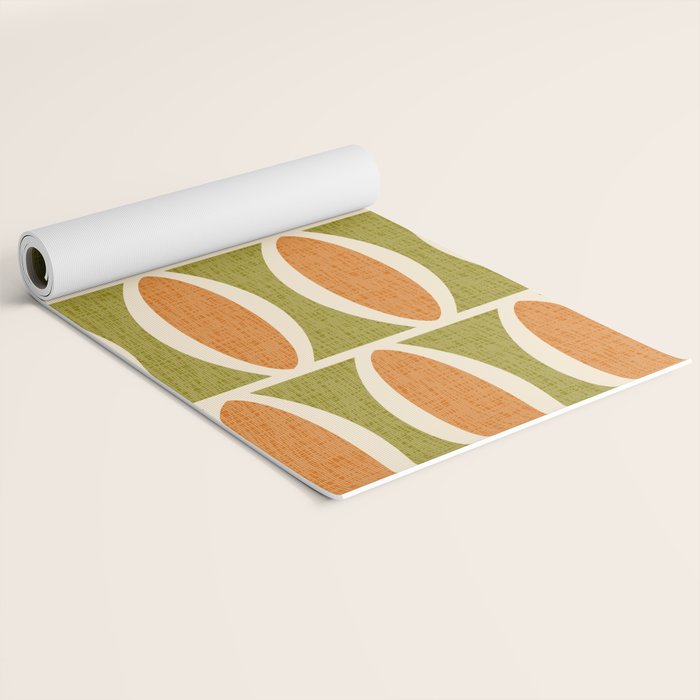 Retro Vintage 1950s Style Geometric Oval Pattern 228 Googie Orange Olive Green Yoga Mat Gallery Image 2