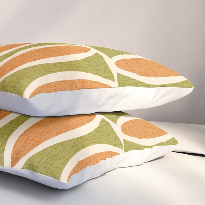 Retro Vintage 1950s Style Geometric Oval Pattern 228 Googie Orange Olive Green Pillow Sham Gallery Image 3
