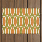 Retro Vintage 1950s Style Geometric Oval Pattern 228 Googie Orange Olive Green Outdoor Rug Gallery Image 1