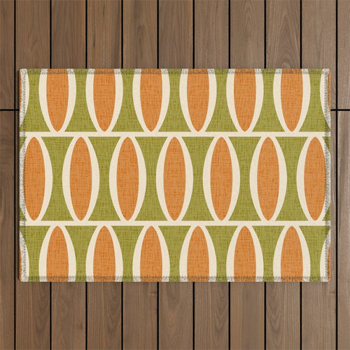 Retro Vintage 1950s Style Geometric Oval Pattern 228 Googie Orange Olive Green Outdoor Rug Gallery Image 1