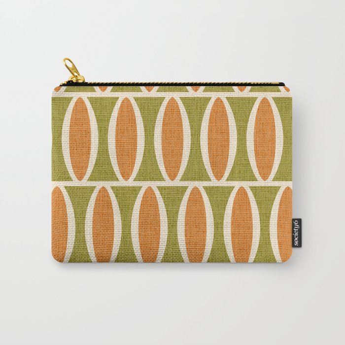 Retro Vintage 1950s Style Geometric Oval Pattern 228 Googie Orange Olive Green Carry All Pouch Gallery Image 1