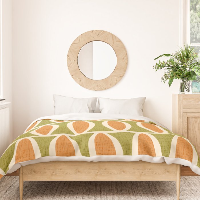 Retro Vintage 1950s Style Geometric Oval Pattern 228 Googie Orange Olive Green Duvet Cover Gallery Image 3