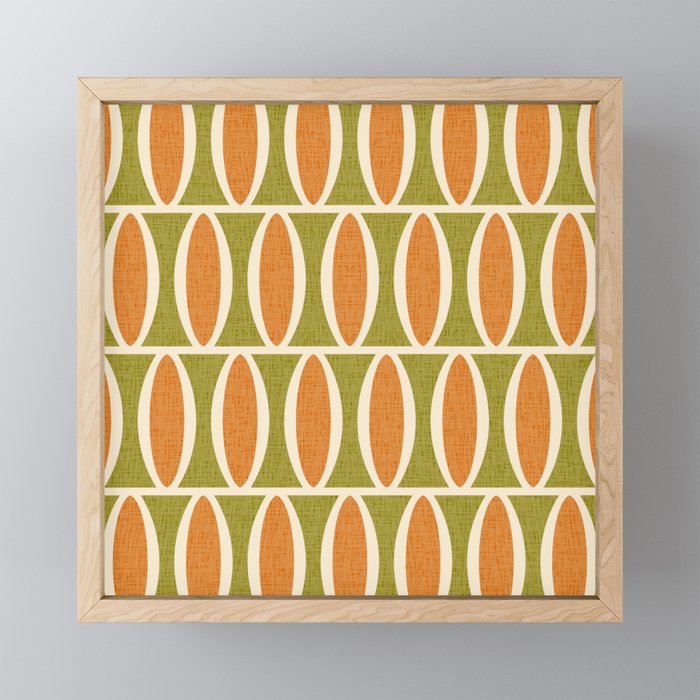 Retro Vintage 1950s Style Geometric Oval Pattern 228 Googie Orange Olive Green Mini Art Print Gallery Image 1