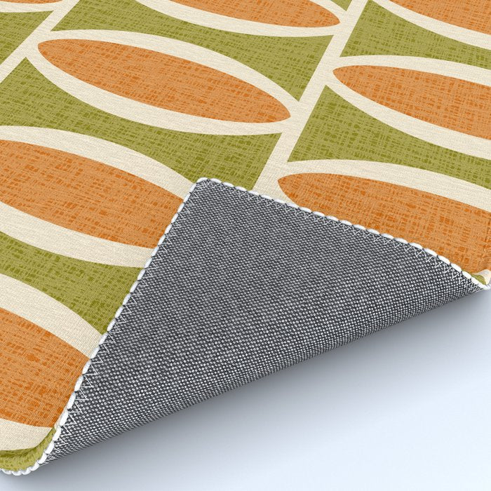 Retro Vintage 1950s Style Geometric Oval Pattern 228 Googie Orange Olive Green Rug Gallery Image 4