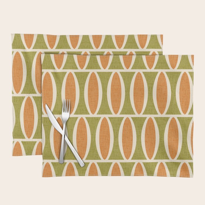 Retro Vintage 1950s Style Geometric Oval Pattern 228 Googie Orange Olive Green Placemat Gallery Image 1