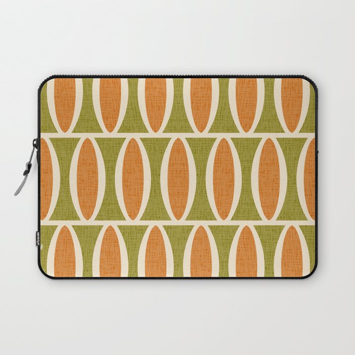 Retro Vintage 1950s Style Geometric Oval Pattern 228 Googie Orange Olive Green Laptop Sleeve Gallery Image 1