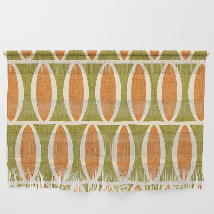 Retro Vintage 1950s Style Geometric Oval Pattern 228 Googie Orange Olive Green Wall Hanging Gallery Image 1